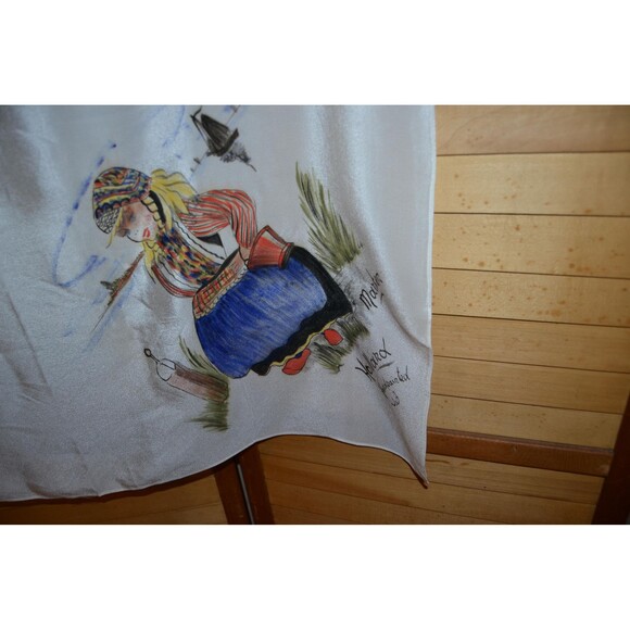 Vintage Dutch Girl 1950s Holland Hand Painted Scarf - Picture 4 of 6